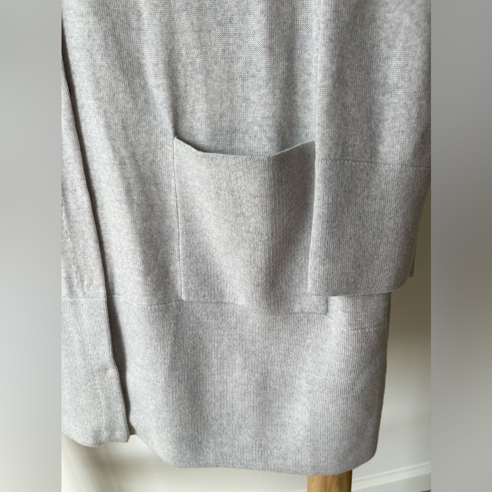 Eileen Fisher Fine Merino Wool Long V Neck Cardigan with Pockets Light Gray L - Picture 5 of 11